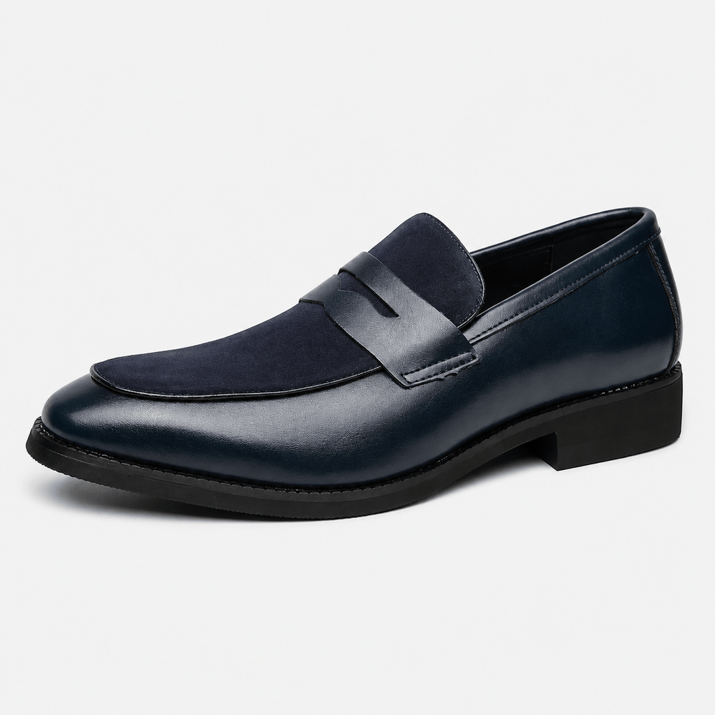 Ma boutique Mens Navy Blue Pointed Suede Slip-On Loafers – Frosted Chelsea Style