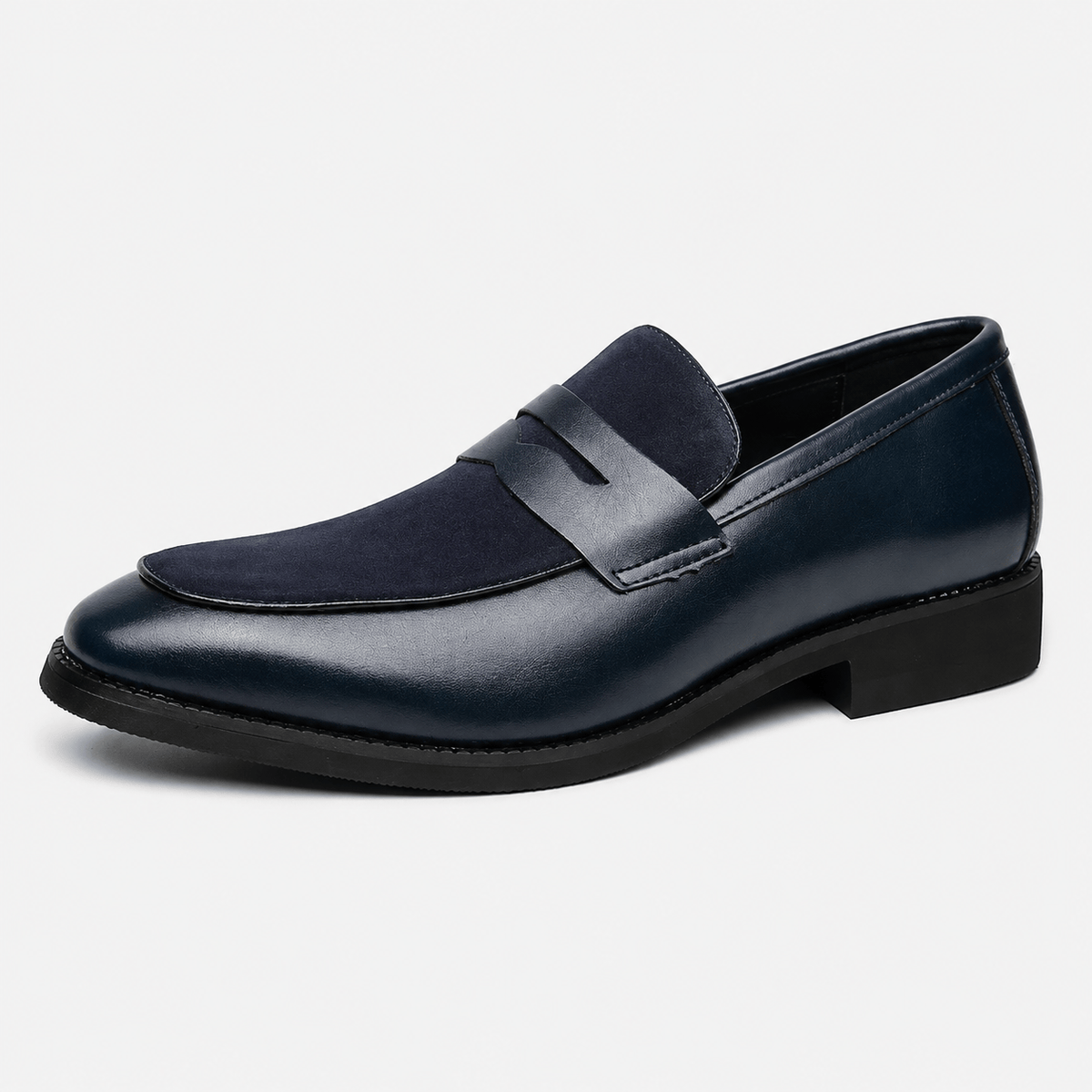 Ma boutique Mens Navy Blue Pointed Suede Slip-On Loafers – Frosted Chelsea Style
