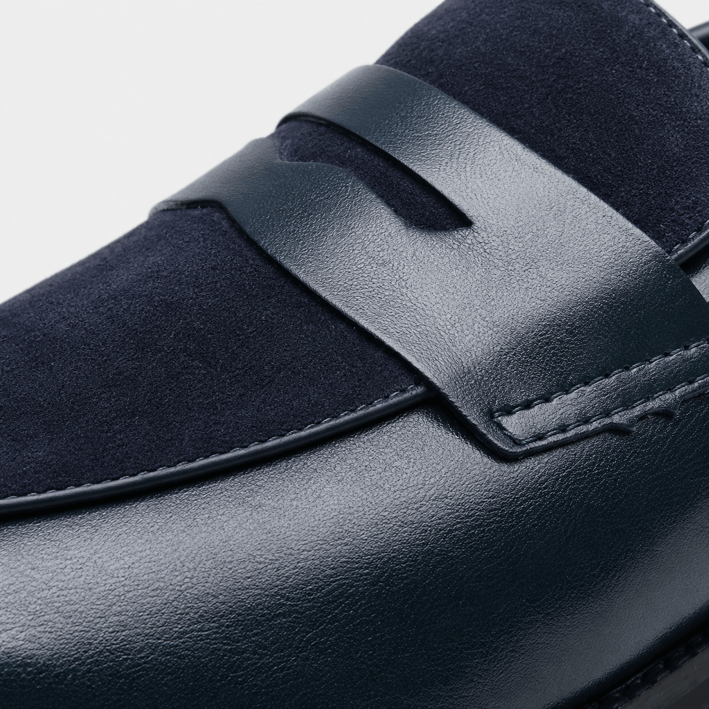 Ma boutique Mens Navy Blue Pointed Suede Slip-On Loafers – Frosted Chelsea Style