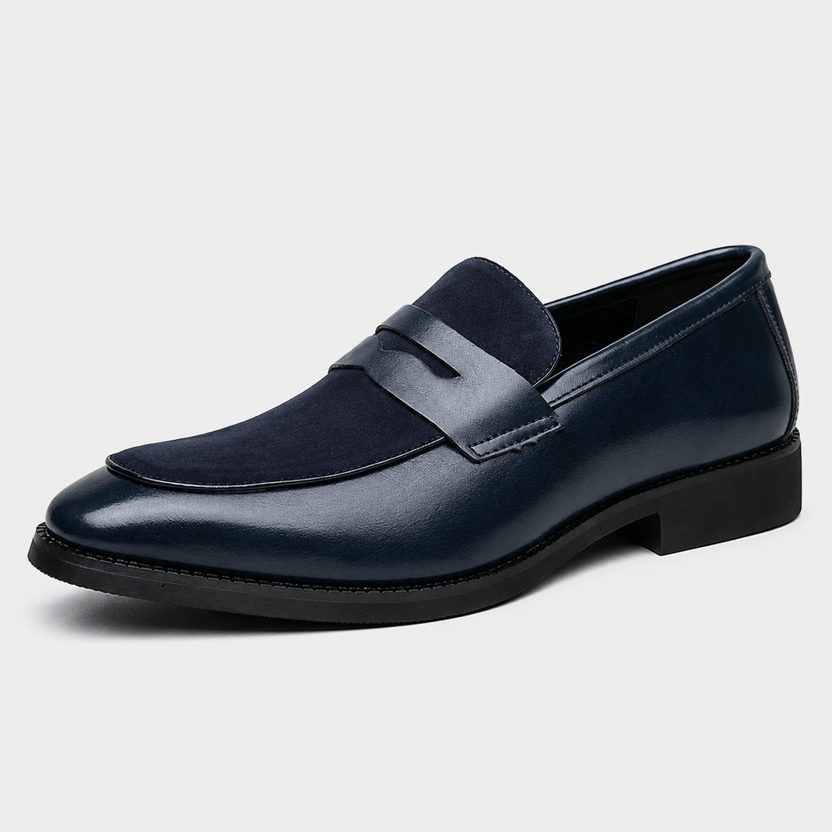 Ma boutique Mens Navy Blue Pointed Suede Slip-On Loafers – Frosted Chelsea Style