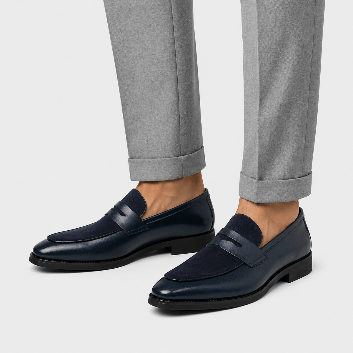 Ma boutique Mens Navy Blue Pointed Suede Slip-On Loafers – Frosted Chelsea Style