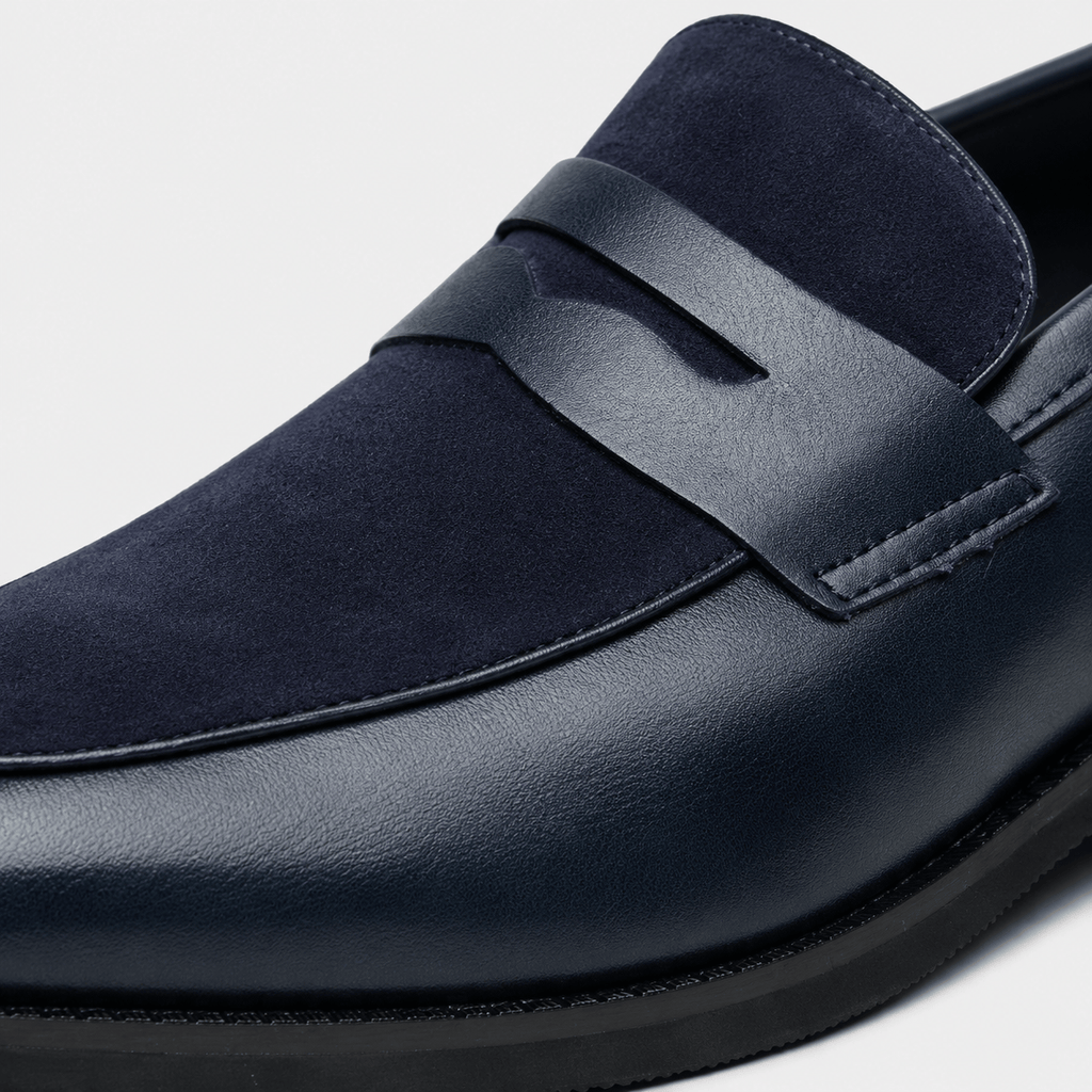Ma boutique Mens Navy Blue Pointed Suede Slip-On Loafers – Frosted Chelsea Style
