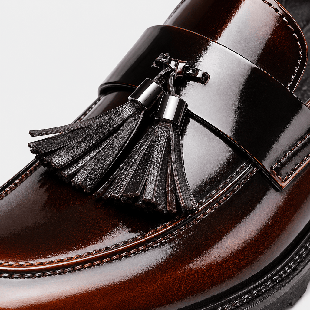 Ma boutique Mens Patent Leather Tassel Loafers – Elegant Genuine Leather Slip-On Business Dress Shoes