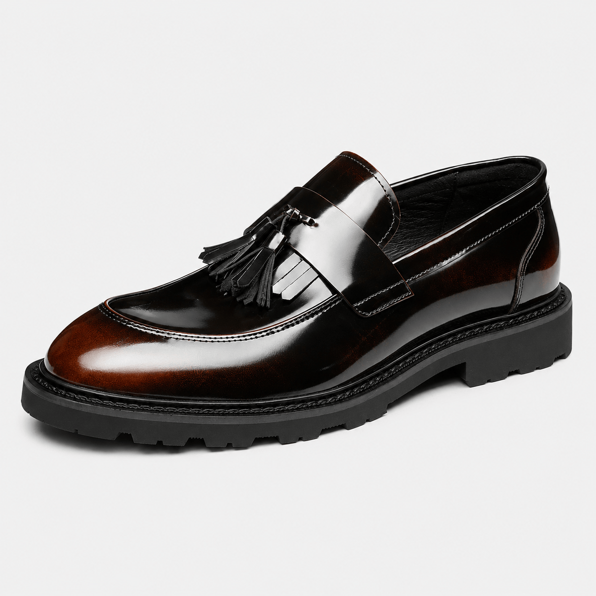 Ma boutique Mens Patent Leather Tassel Loafers – Elegant Genuine Leather Slip-On Business Dress Shoes