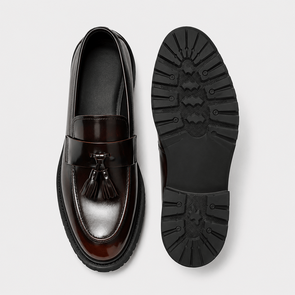 Ma boutique Mens Patent Leather Tassel Loafers – Elegant Genuine Leather Slip-On Business Dress Shoes