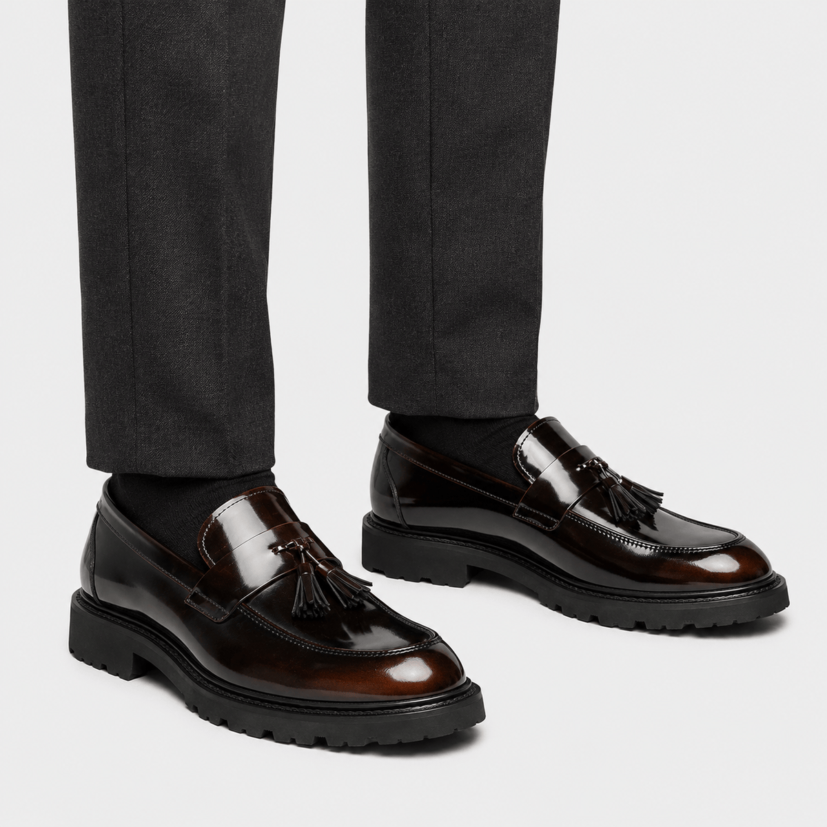 Ma boutique Mens Patent Leather Tassel Loafers – Elegant Genuine Leather Slip-On Business Dress Shoes