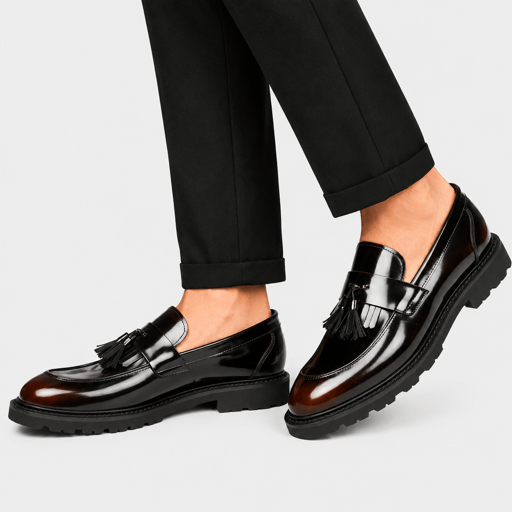 Ma boutique Mens Patent Leather Tassel Loafers – Elegant Genuine Leather Slip-On Business Dress Shoes