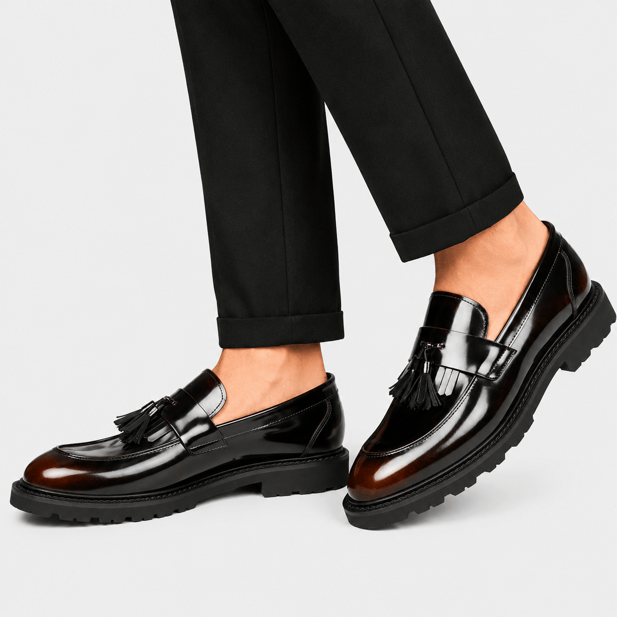 Ma boutique Mens Patent Leather Tassel Loafers – Elegant Genuine Leather Slip-On Business Dress Shoes