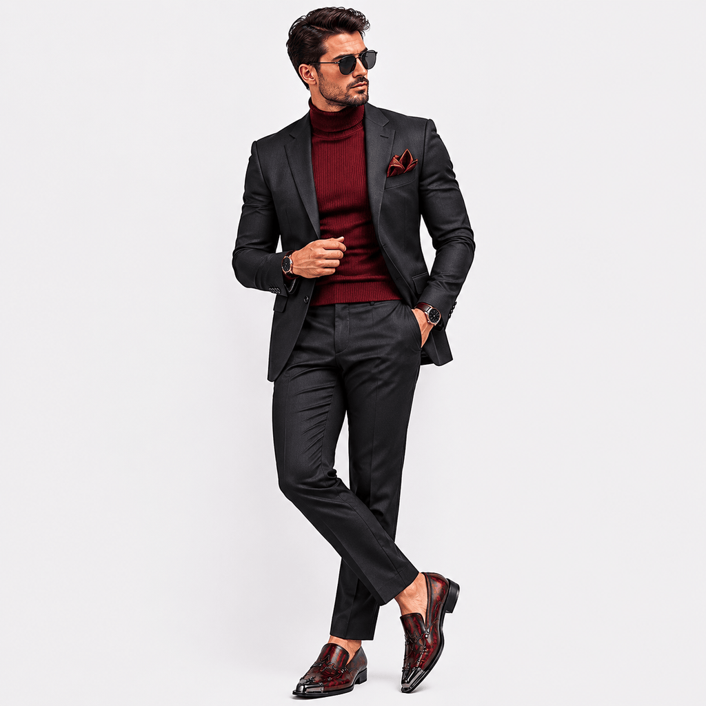 Ma boutique Mens Red Patent Leather Loafers – Italian Style Slip-On Brown Formal Dress Shoes