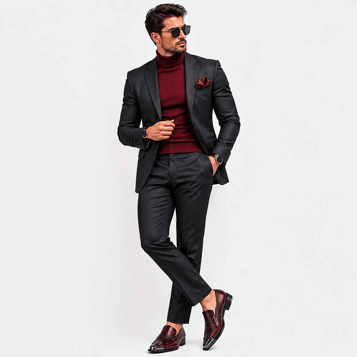 Ma boutique Mens Red Patent Leather Loafers – Italian Style Slip-On Brown Formal Dress Shoes