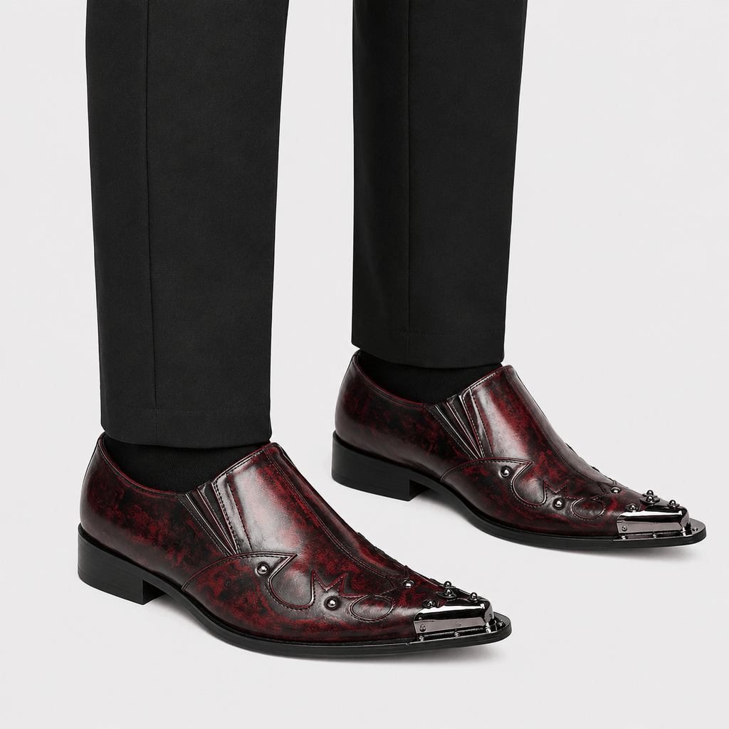 Ma boutique Mens Red Patent Leather Loafers – Italian Style Slip-On Brown Formal Dress Shoes