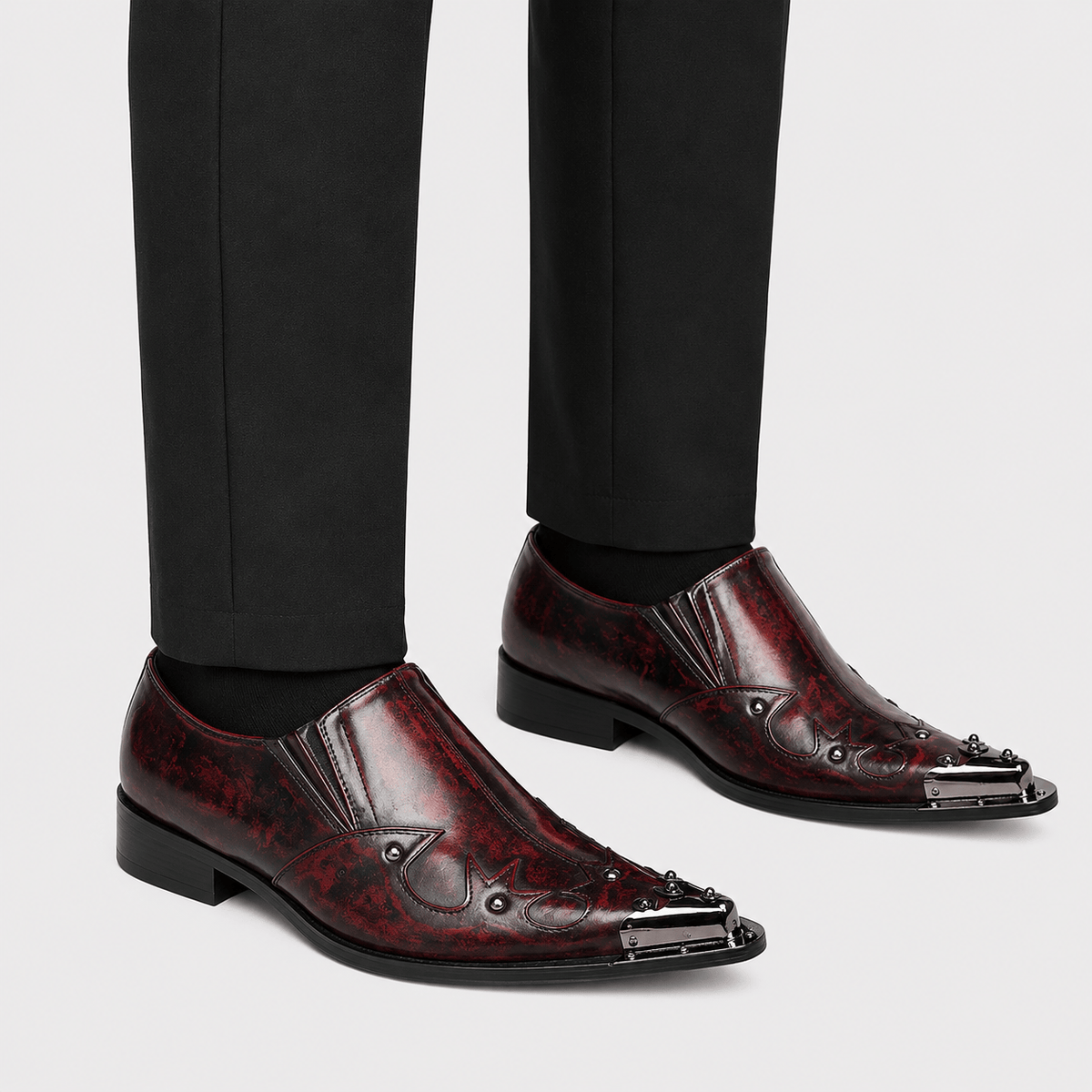 Ma boutique Mens Red Patent Leather Loafers – Italian Style Slip-On Brown Formal Dress Shoes