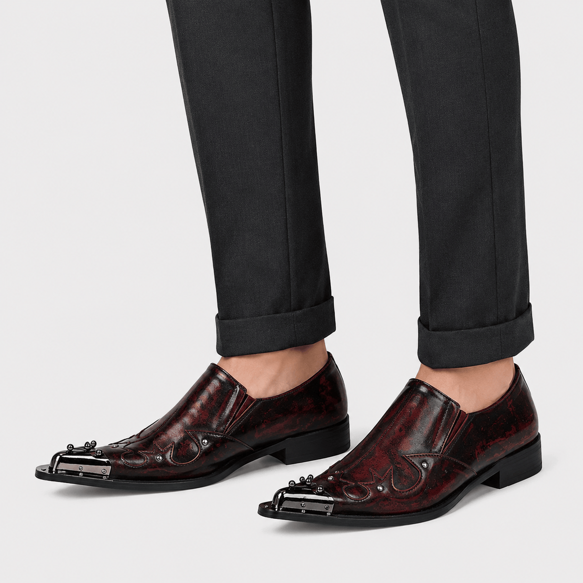Ma boutique Mens Red Patent Leather Loafers – Italian Style Slip-On Brown Formal Dress Shoes