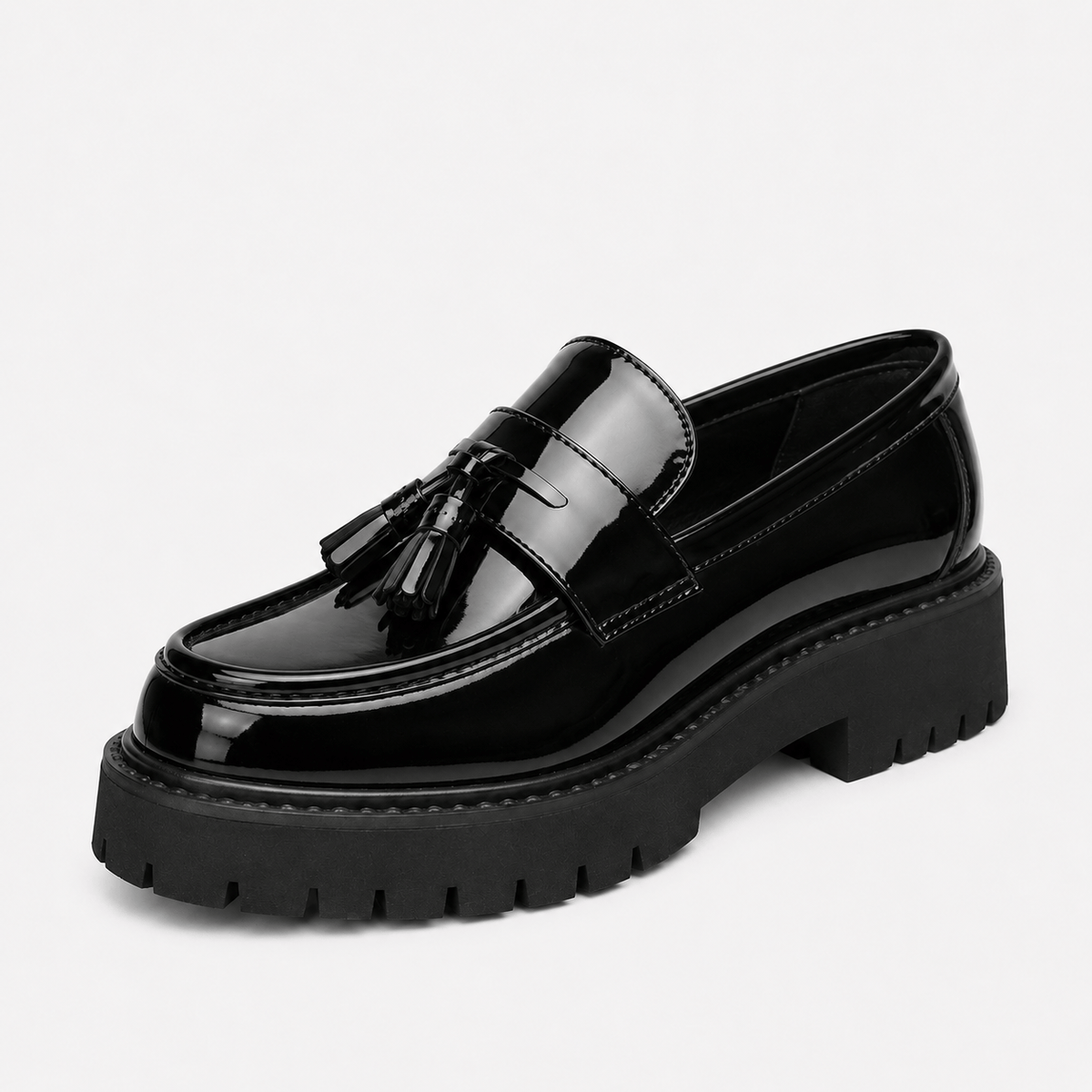 Ma boutique Mens Tassel Loafers – Black & White Leather British Style Slip-On Dress Shoes