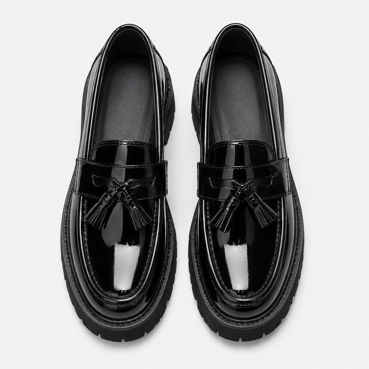 Ma boutique Mens Tassel Loafers – Black & White Leather British Style Slip-On Dress Shoes