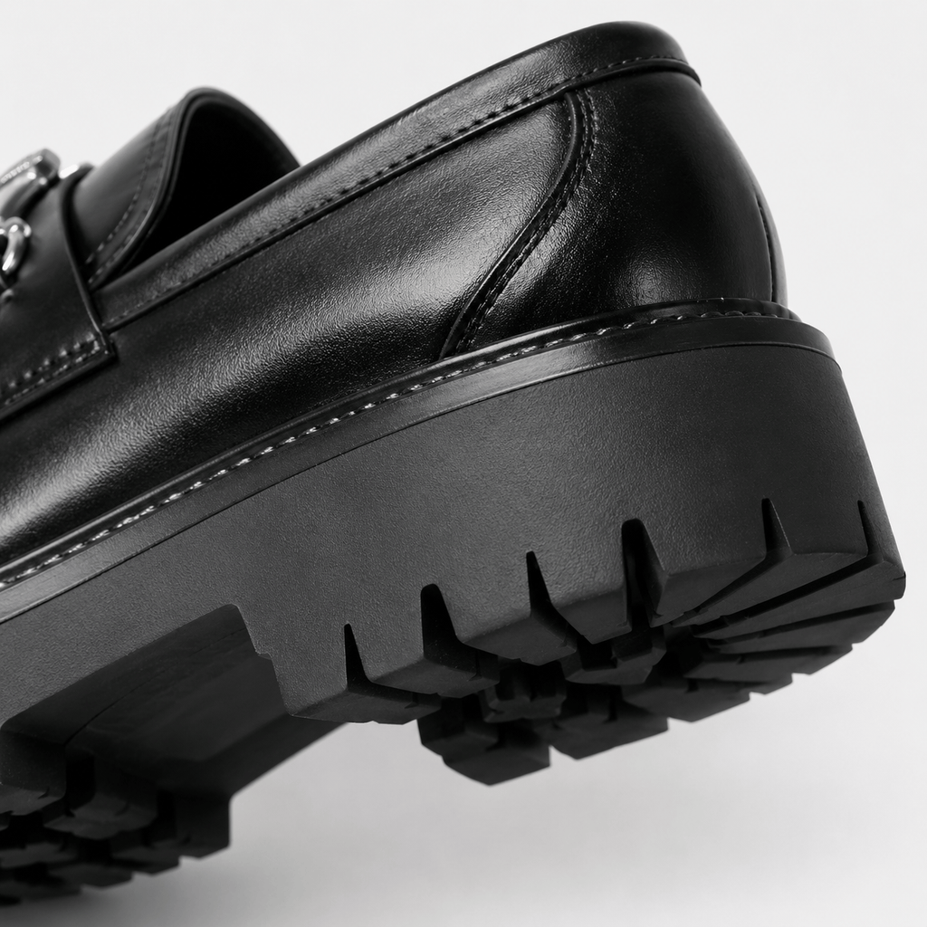 Ma boutique Mens Thick Sole Penny Loafers – Black Classic Buckle Slip-On Formal Business Dress Shoes