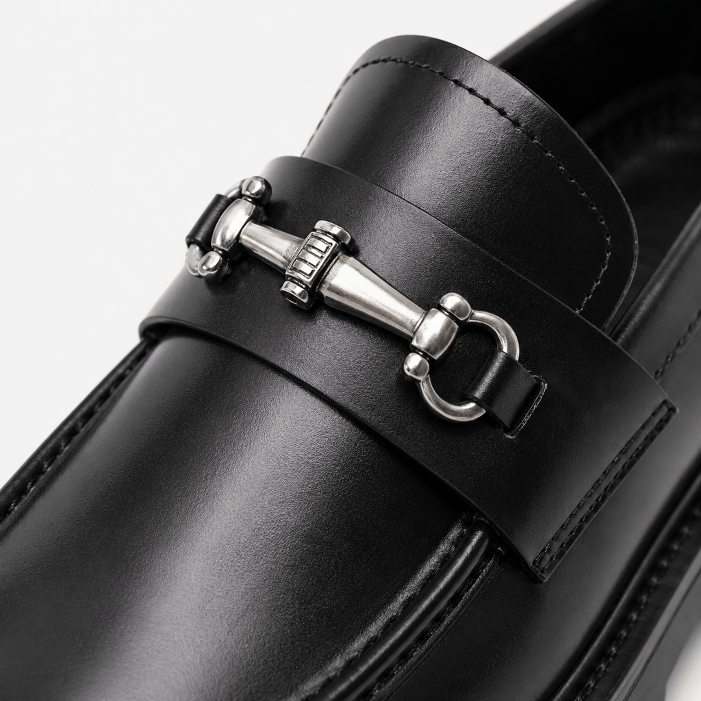 Ma boutique Mens Thick Sole Penny Loafers – Black Classic Buckle Slip-On Formal Business Dress Shoes
