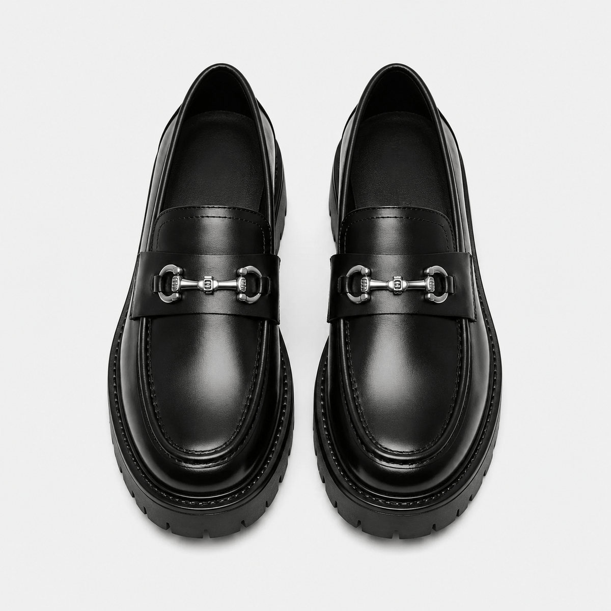Ma boutique Mens Thick Sole Penny Loafers – Black Classic Buckle Slip-On Formal Business Dress Shoes