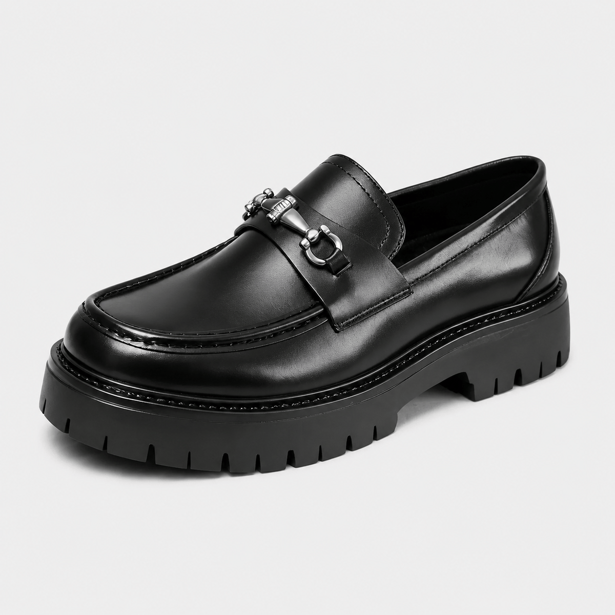 Ma boutique Mens Thick Sole Penny Loafers – Black Classic Buckle Slip-On Formal Business Dress Shoes