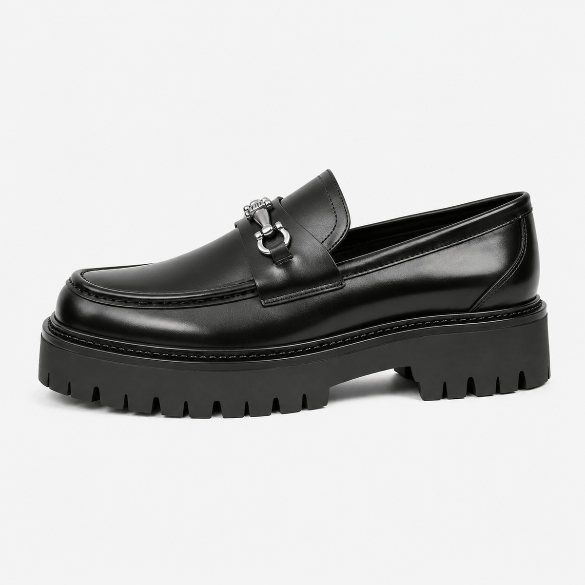 Ma boutique Mens Thick Sole Penny Loafers – Black Classic Buckle Slip-On Formal Business Dress Shoes