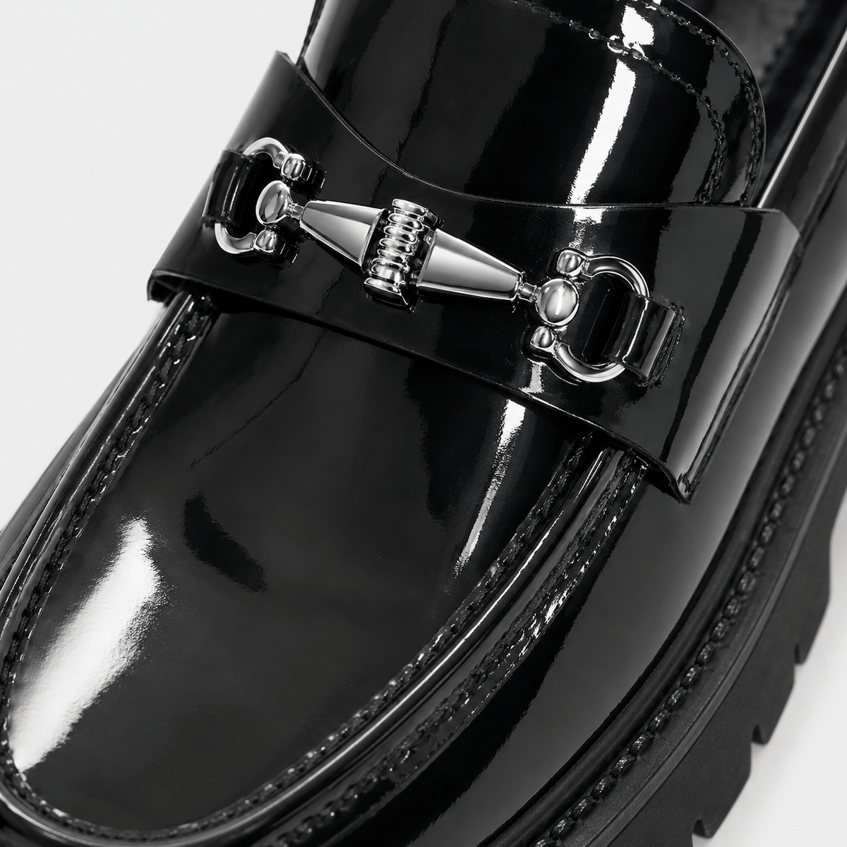 Ma boutique Mens Thick Sole Penny Loafers – Black Glossy Buckle Slip-On Business Dress Shoes