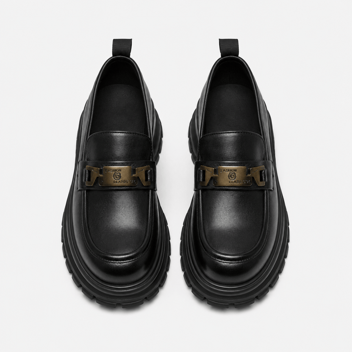 Ma boutique Women's Black Genuine Leather Platform Loafers – Black Thick Sole Casual Office Flat Shoes