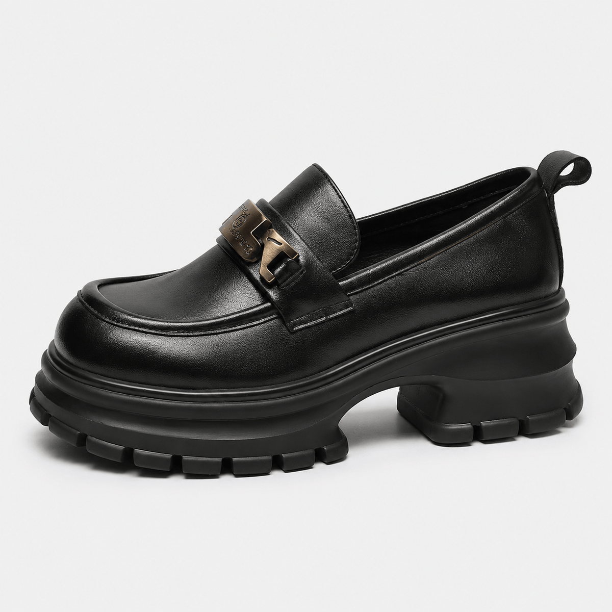 Ma boutique Women's Black Genuine Leather Platform Loafers – Black Thick Sole Casual Office Flat Shoes