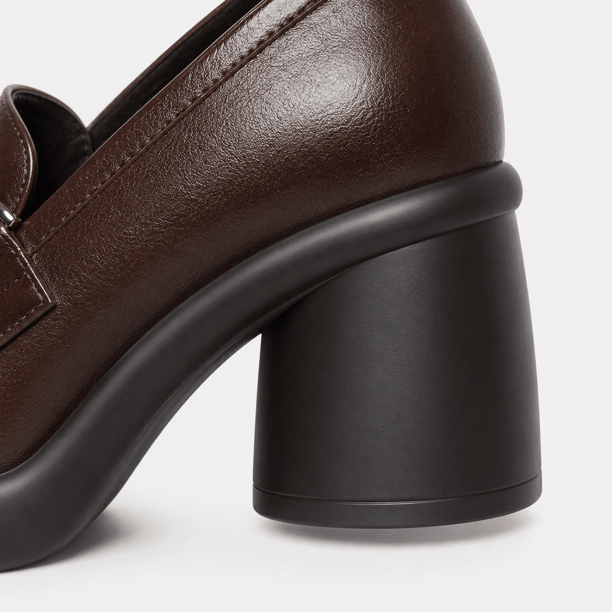 Ma boutique Women's Brown Chunky Heel Loafers – Beaded Buckle Leather Dress Shoes for Ladies