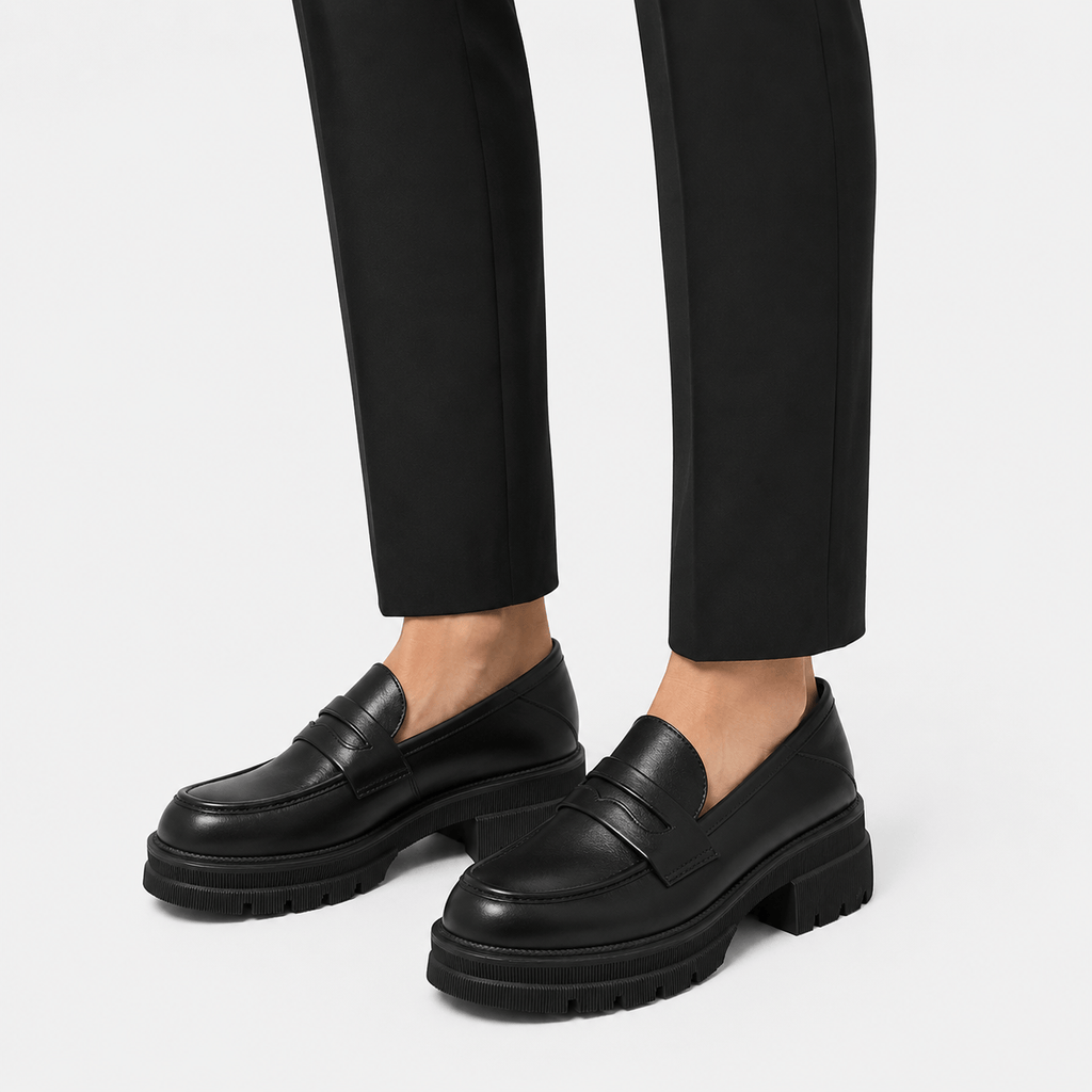 Ma boutique Women's Brown Platform Loafers Black – British Style Espadrilles for Daily & Commuting Wear