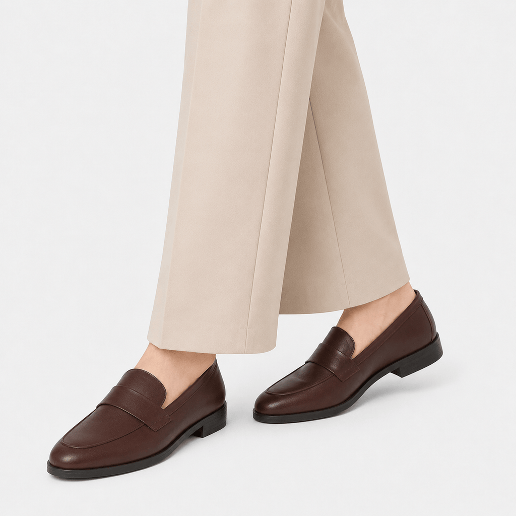 Ma boutique Women's Brown Vintage Leather Loafers – British Style Flat Slip-On Shoes