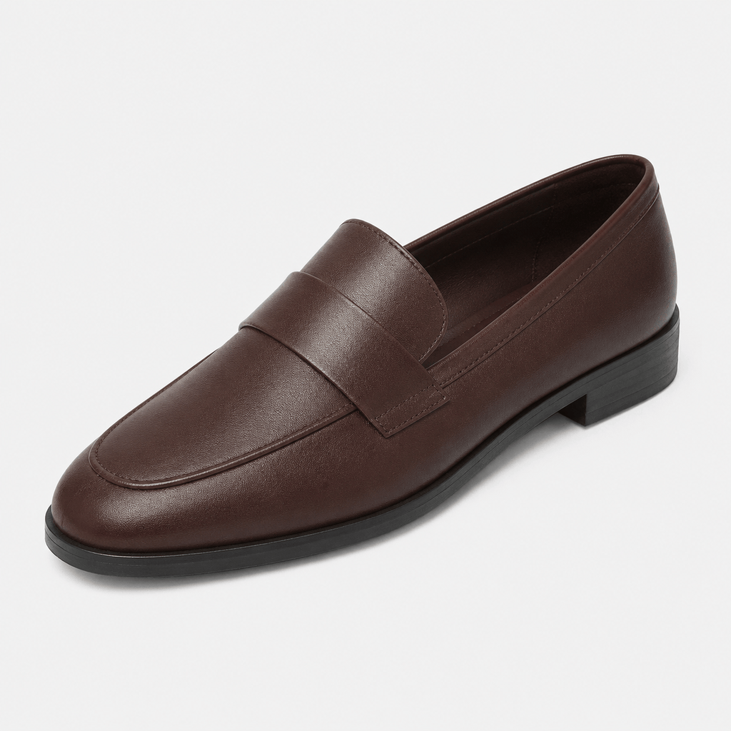 Ma boutique Women's Brown Vintage Leather Loafers – British Style Flat Slip-On Shoes