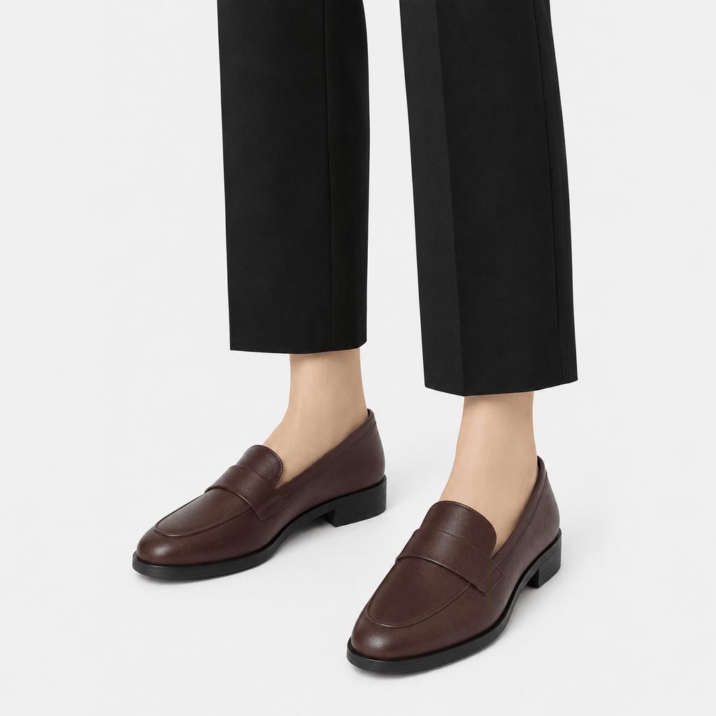Ma boutique Women's Brown Vintage Leather Loafers – British Style Flat Slip-On Shoes