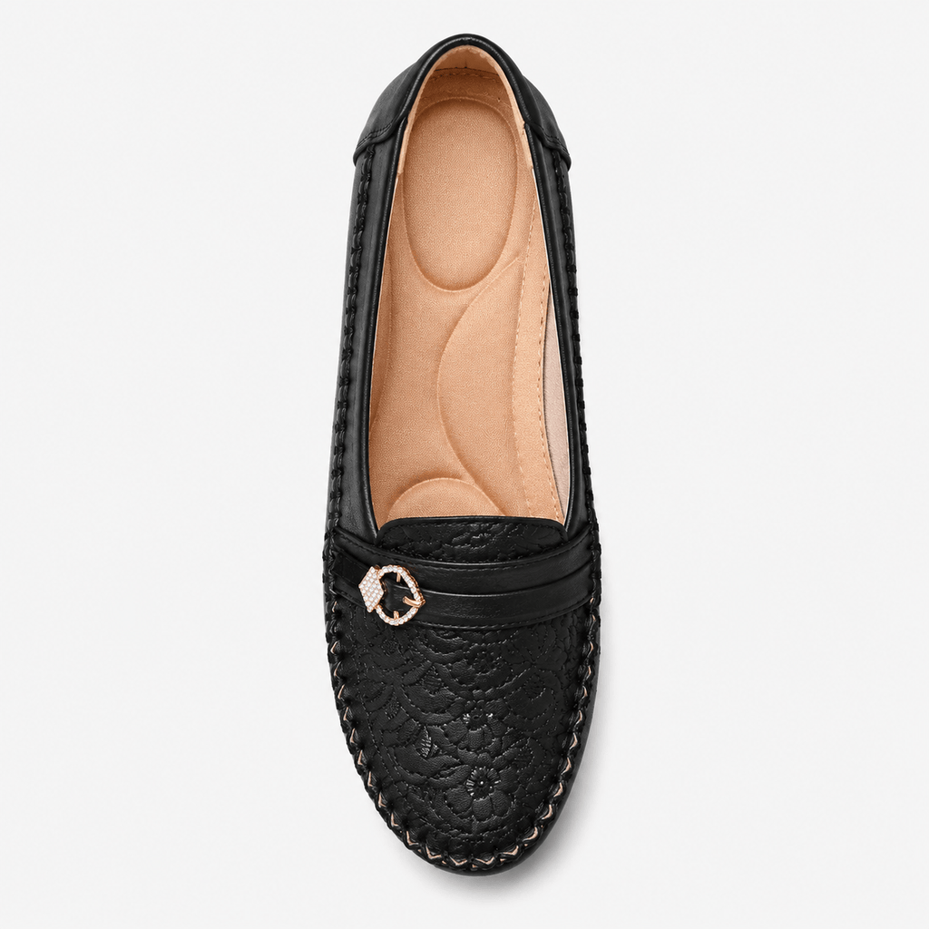 Ma boutique Women's Embroidered Slip-On Loafers – Black Lightweight Wide Fit Breathable Flat Shoes