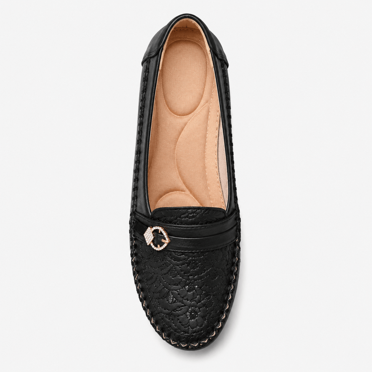 Ma boutique Women's Embroidered Slip-On Loafers – Black Lightweight Wide Fit Breathable Flat Shoes