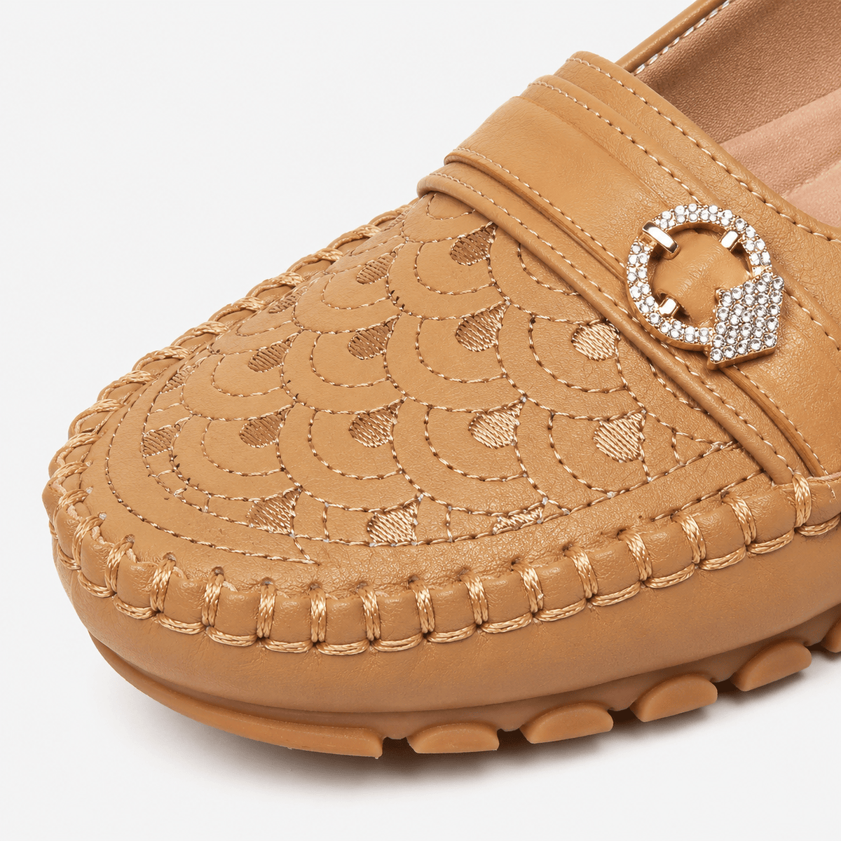 Ma boutique Women's Embroidered Slip-On Loafers – Brown Lightweight Wide Fit Breathable Flat Shoes