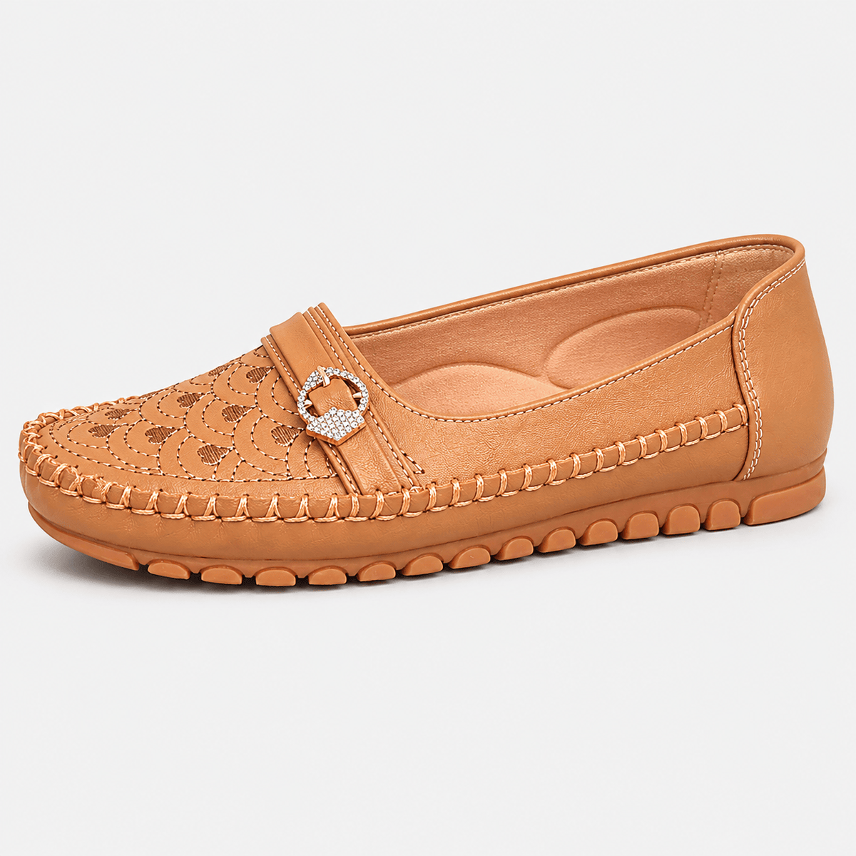 Ma boutique Women's Embroidered Slip-On Loafers – Brown Lightweight Wide Fit Breathable Flat Shoes
