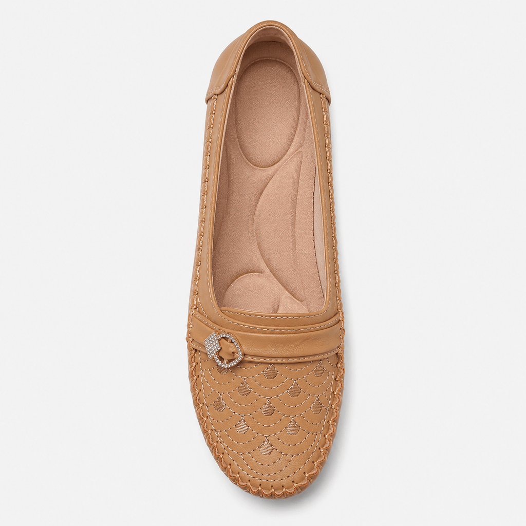 Ma boutique Women's Embroidered Slip-On Loafers – Brown Lightweight Wide Fit Breathable Flat Shoes