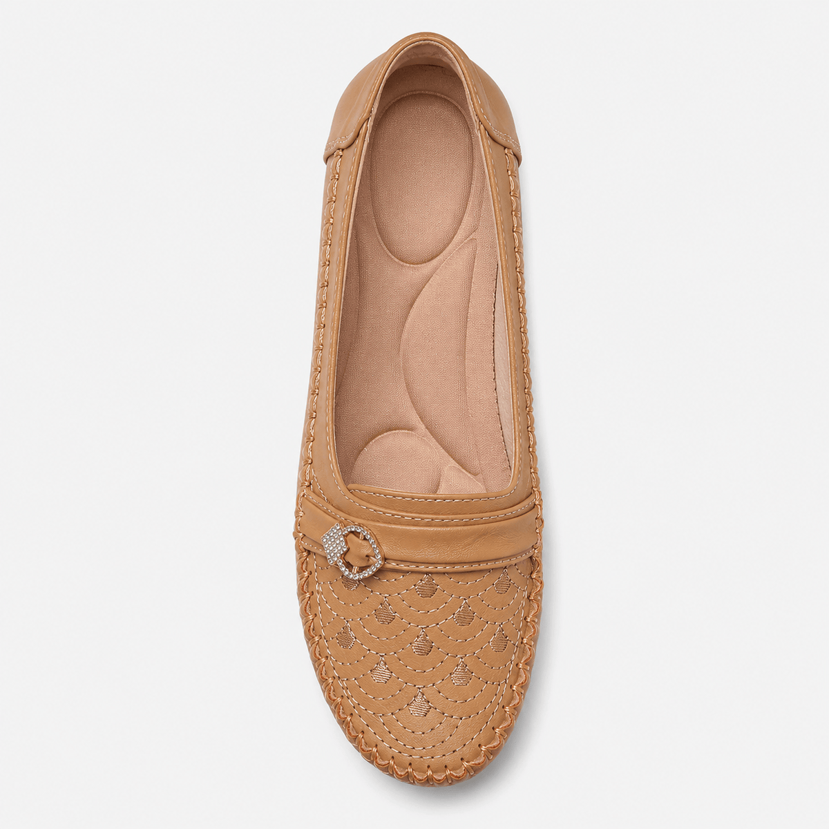 Ma boutique Women's Embroidered Slip-On Loafers – Brown Lightweight Wide Fit Breathable Flat Shoes