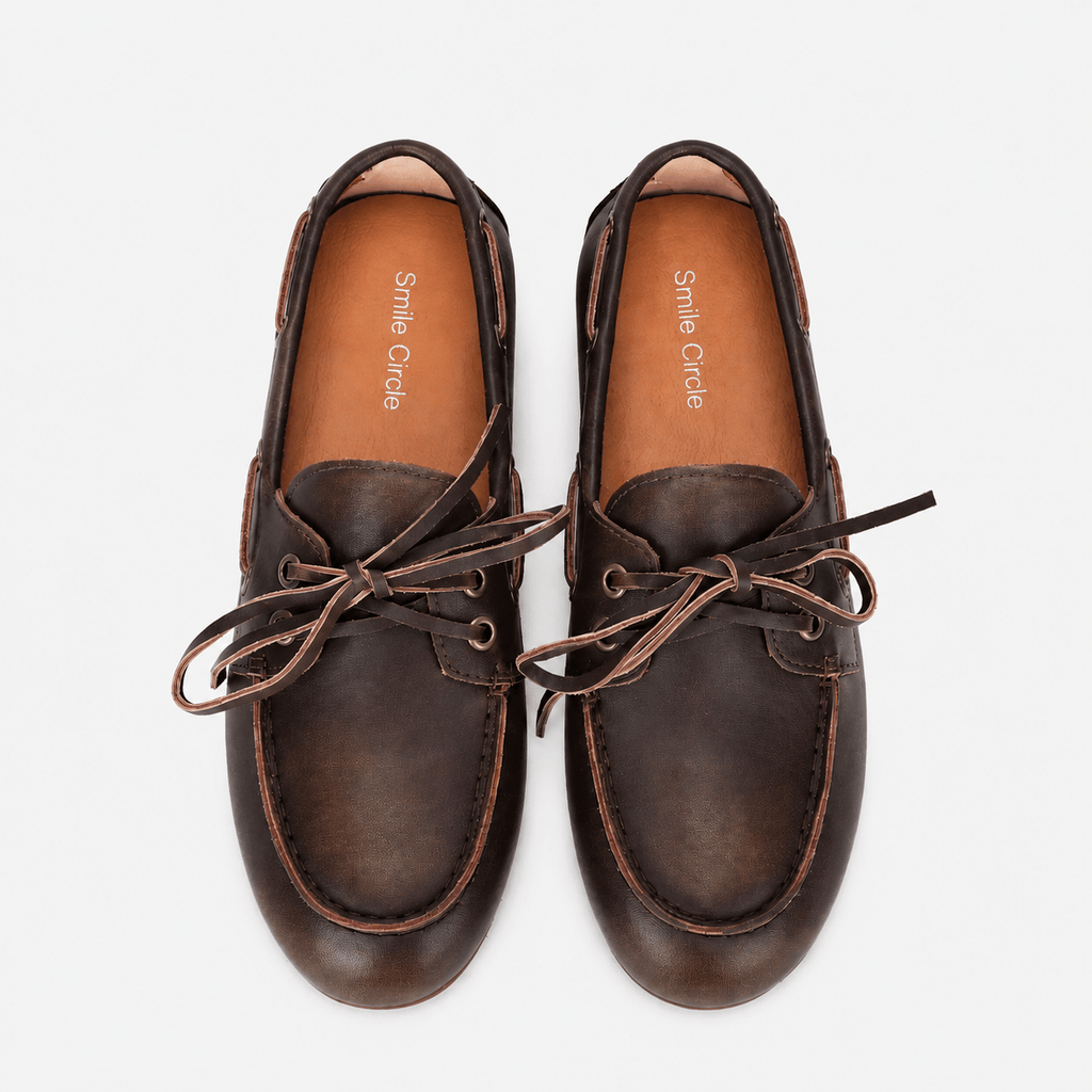 Ma boutique Women's Genuine Leather Boat Loafers – Brown Classic Flat Moccasin Shoes