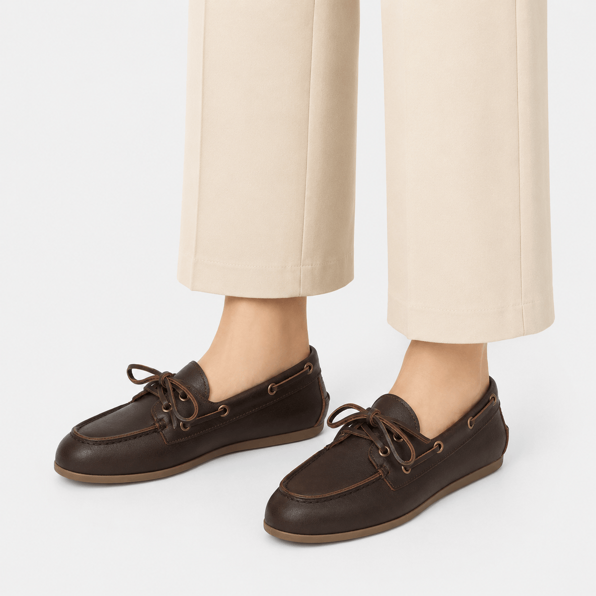 Ma boutique Women's Genuine Leather Boat Loafers – Brown Classic Flat Moccasin Shoes