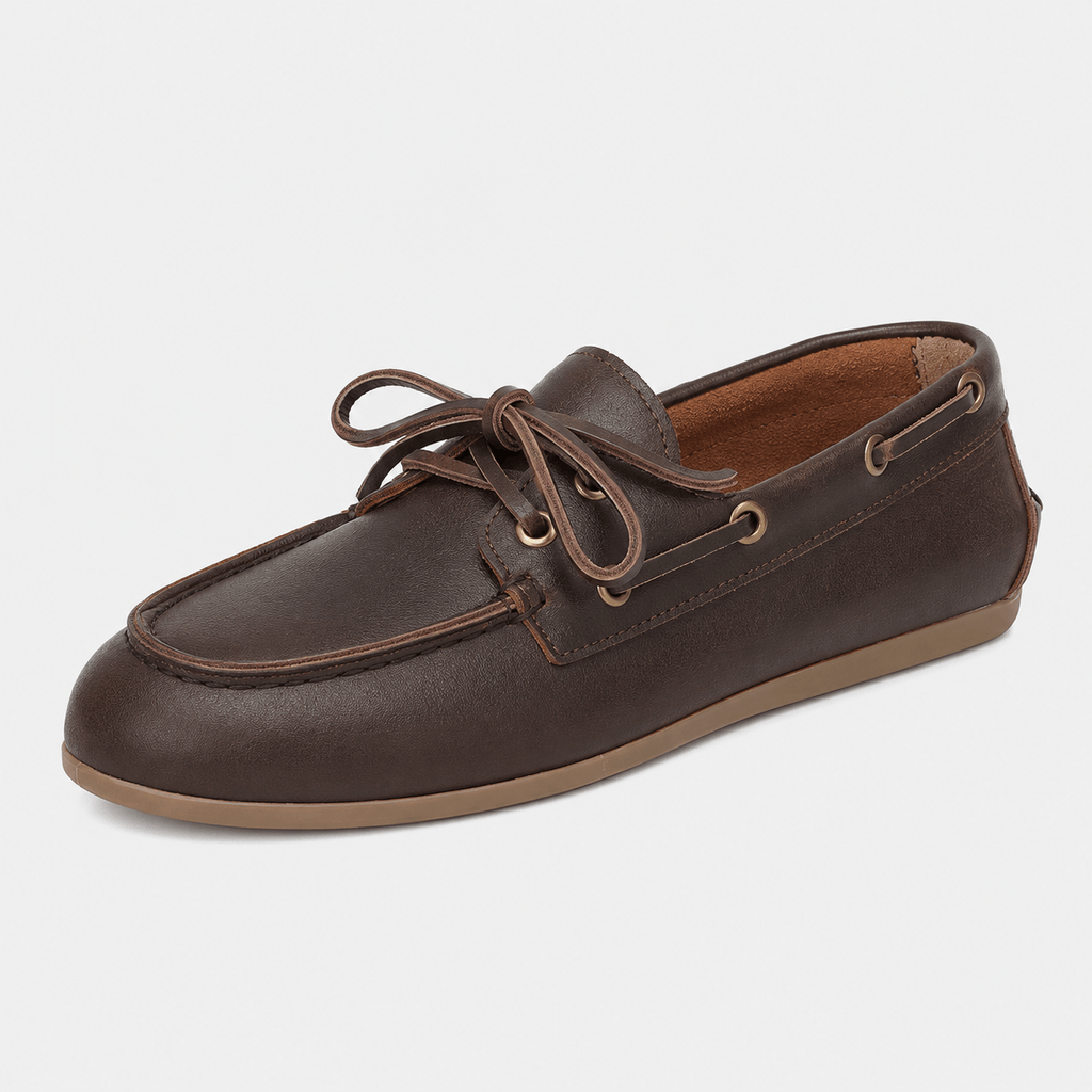 Ma boutique Women's Genuine Leather Boat Loafers – Brown Classic Flat Moccasin Shoes