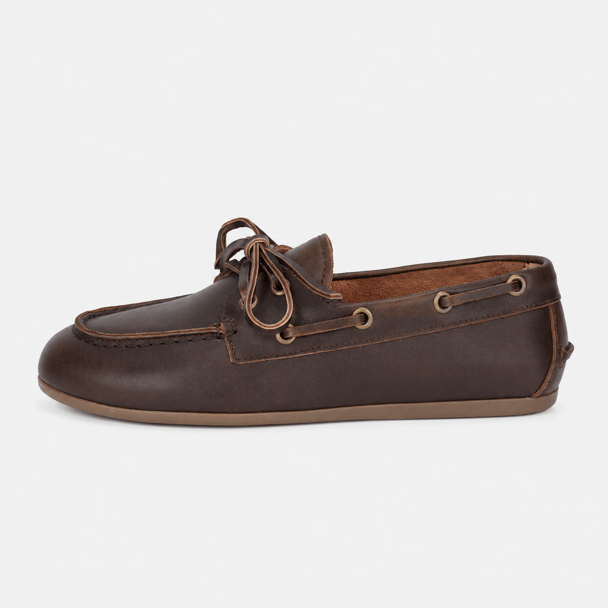 Ma boutique Women's Genuine Leather Boat Loafers – Brown Classic Flat Moccasin Shoes