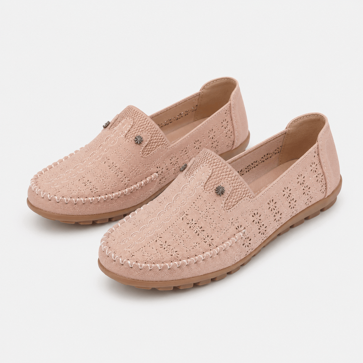 Ma boutique Women's Hollow Floral Loafers – Beige Lightweight Breathable Slip-On Flat Shoes