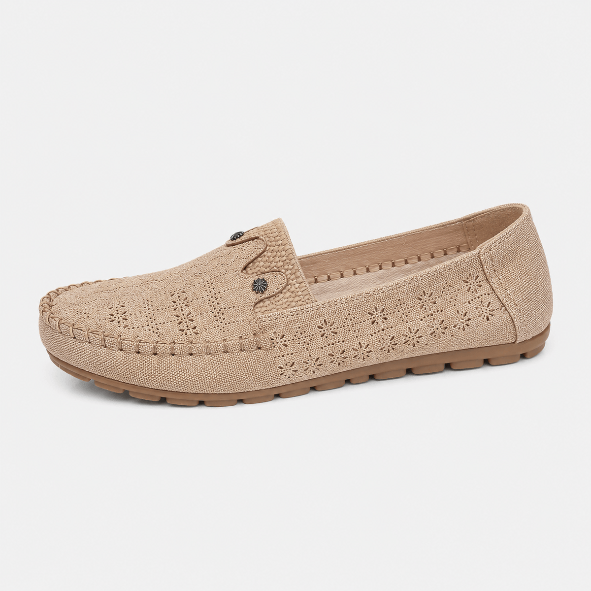 Ma boutique Women's Hollow Floral Loafers – Beige Lightweight Breathable Slip-On Flat Shoes