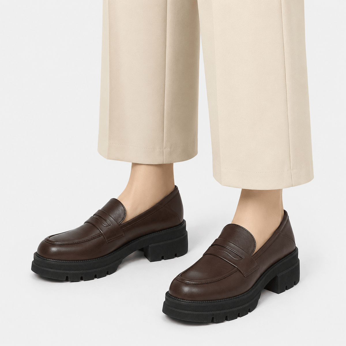 Ma boutique Women's Platform Loafers Brown – British Style Espadrilles for Daily & Commuting Wear
