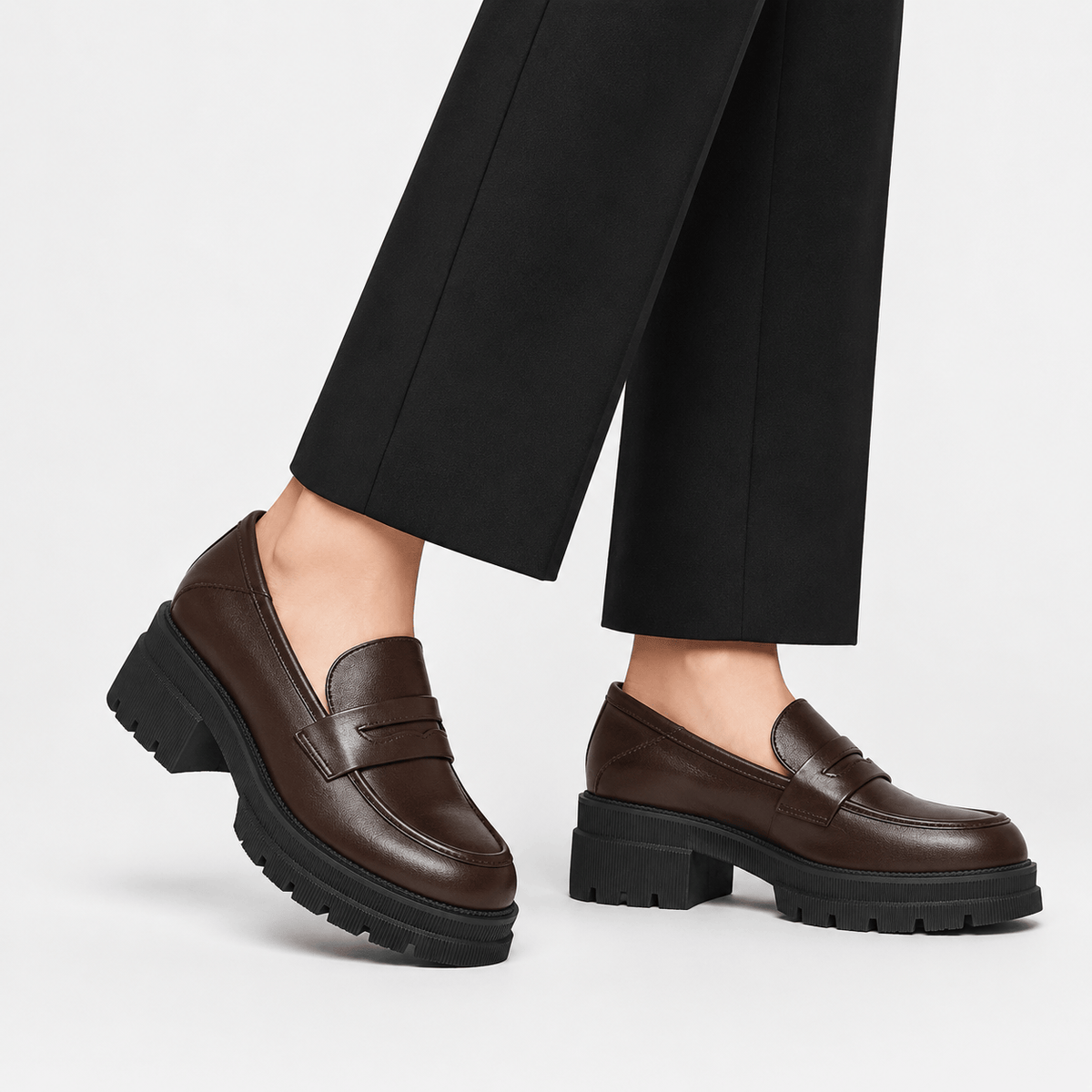Ma boutique Women's Platform Loafers Brown – British Style Espadrilles for Daily & Commuting Wear