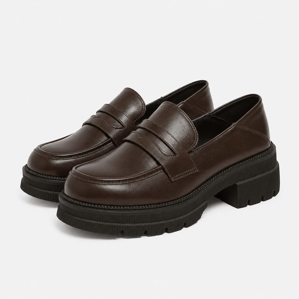 Ma boutique Women's Platform Loafers Brown – British Style Espadrilles for Daily & Commuting Wear