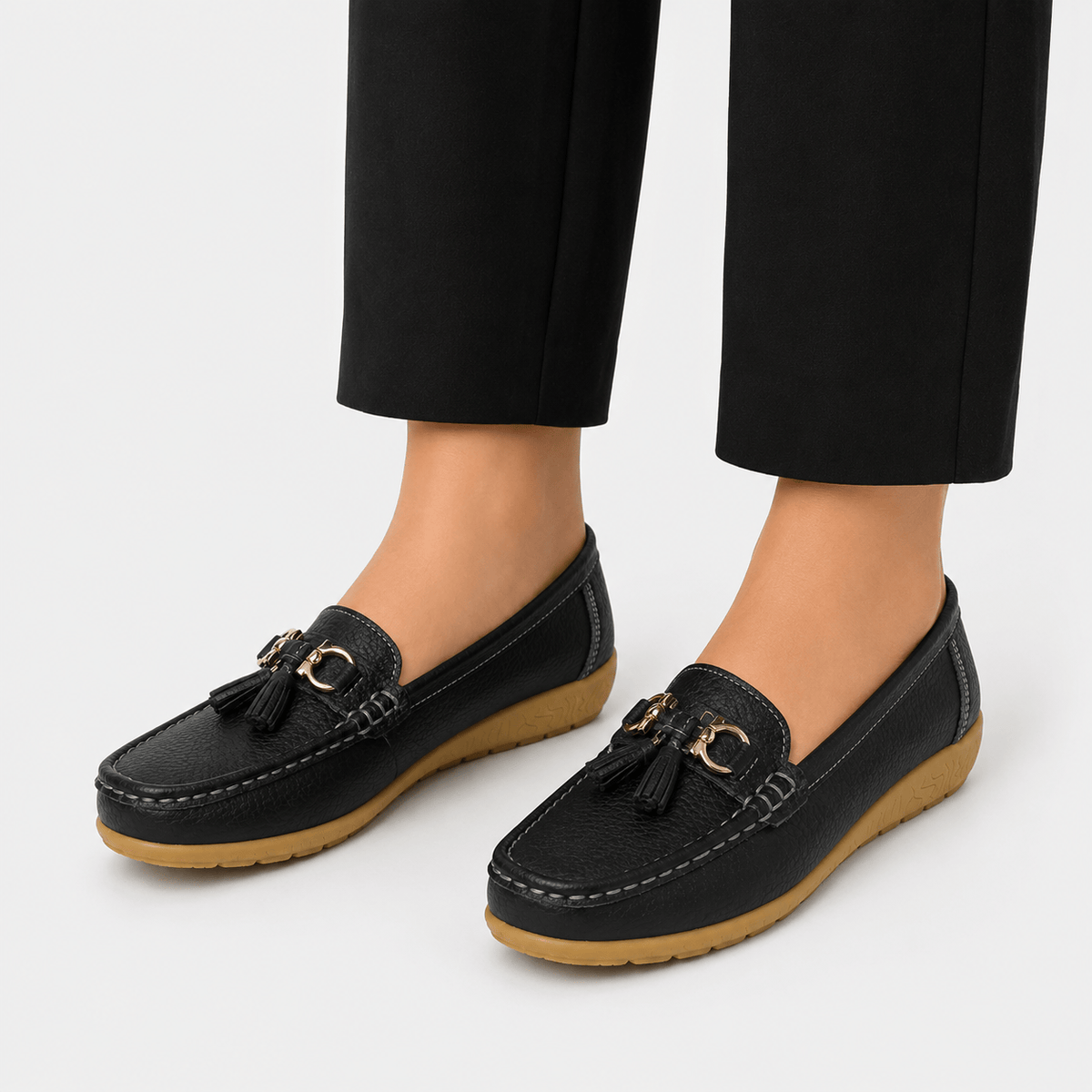 Ma boutique Women's Slip-On Loafers – Black Casual Flat Moccasin Shoes for Everyday Wear
