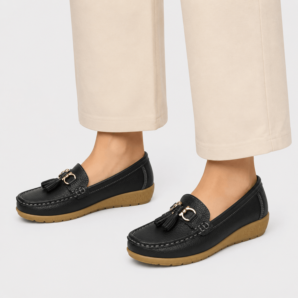 Ma boutique Women's Slip-On Loafers – Black Casual Flat Moccasin Shoes for Everyday Wear