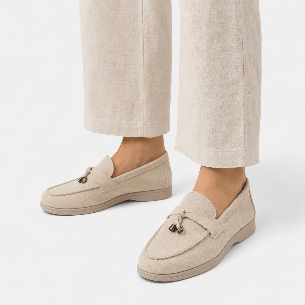 Ma boutique Women's Suede Tassel Loafers – Beige Flat Slip-On Mule Driving Shoes